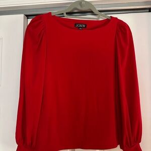J Crew red long puff sleeve top